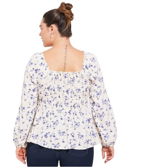 NWT TORRID Rayon Slub Waist Detail Blouson Sleeved Blouse in Floral White 2X - Picture 3 of 11